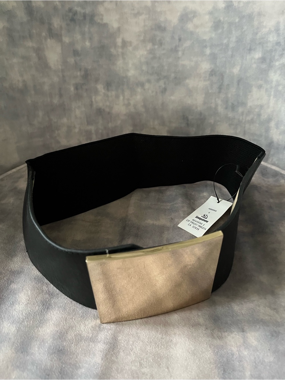 Sinéquanone Wide Black Elastic Waist Belt with Gold Plate Buckle